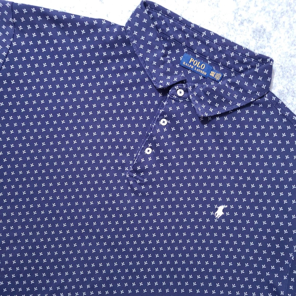 Polo Ralph Lauren Polo Shirt Mens 4XLT Navy Blue Floral Cotton Short Sleeve
